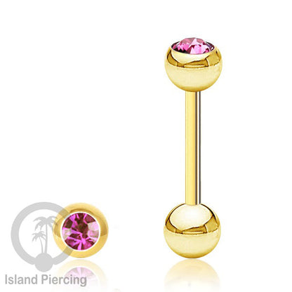 Barbel Tindik Lidah Stainless Kristal warna-warni Tongue bar Piercing warna Gold