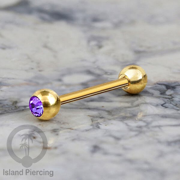 Barbel Tindik Lidah Stainless Kristal warna-warni Tongue bar Piercing warna Gold