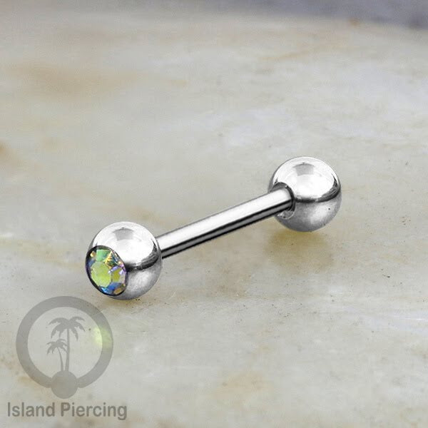 Barbel Tindik Lidah Stainless Kristal warna-warni Tongue bar Piercing warna Silver