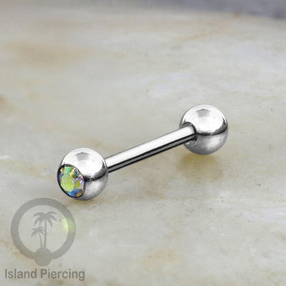 Barbel Tindik Lidah Stainless Kristal warna-warni Tongue bar Piercing warna Silver