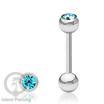 Barbel Tindik Lidah Stainless Kristal warna-warni Tongue bar Piercing warna Silver