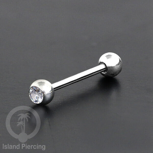 Barbel Tindik Lidah Stainless Kristal warna-warni Tongue bar Piercing warna Silver