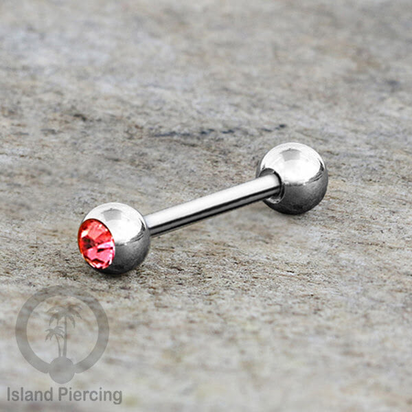 Barbel Tindik Lidah Stainless Kristal warna-warni Tongue bar Piercing warna Silver