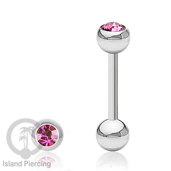 Barbel Tindik Lidah Stainless Kristal warna-warni Tongue bar Piercing warna Silver