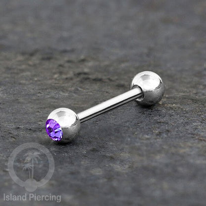 Barbel Tindik Lidah Stainless Kristal warna-warni Tongue bar Piercing warna Silver