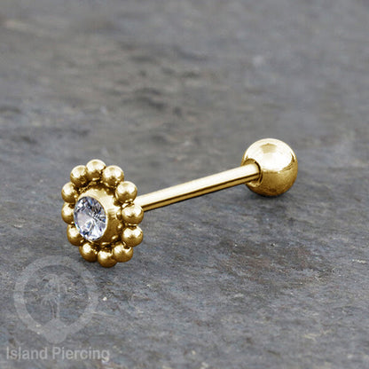 Anting tindik Lidah Stainless warna gold dengan kristal zircon. Crystal Tongue Piercing