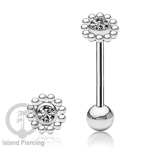 Anting tindik Lidah Stainless warna Silver dengan kristal zircon. Crystal Tongue Piercing
