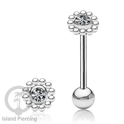 Anting tindik Lidah Stainless warna Silver dengan kristal zircon. Crystal Tongue Piercing