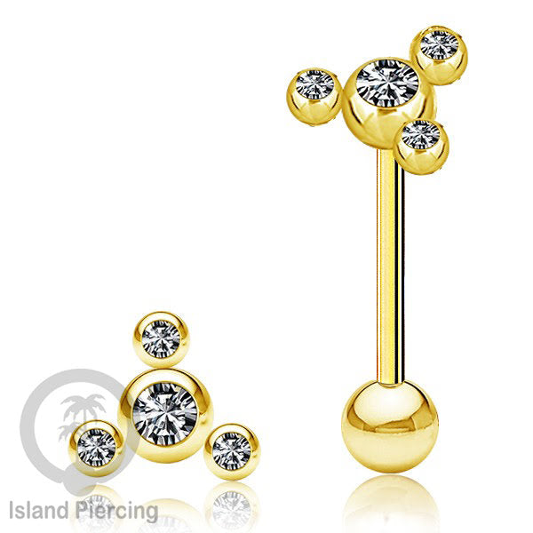 Anting tindik Lidah Stainless warna gold dengan kristal zircon. Crystal Tongue Piercing