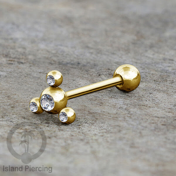 Anting tindik Lidah Stainless warna gold dengan kristal zircon. Crystal Tongue Piercing