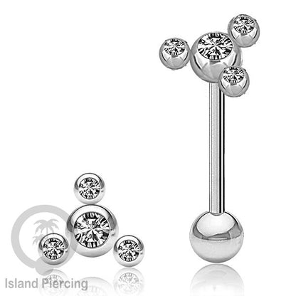 Anting tindik Lidah Stainless warna Silver dengan kristal zircon. Crystal Tongue Piercing