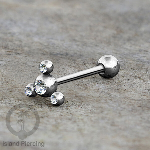 Anting tindik Lidah Stainless warna Silver dengan kristal zircon. Crystal Tongue Piercing