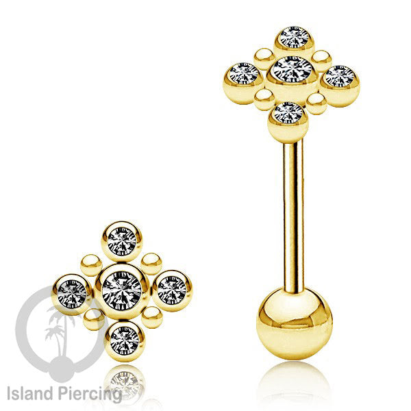 Anting tindik Lidah Stainless warna gold dengan kristal zircon. Crystal Tongue Piercing