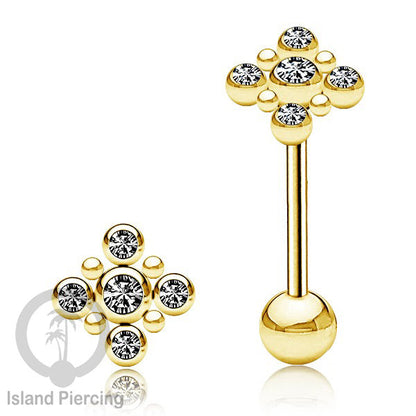 Anting tindik Lidah Stainless warna gold dengan kristal zircon. Crystal Tongue Piercing