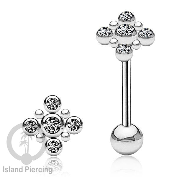 Anting tindik Lidah Stainless warna Silver dengan kristal zircon. Crystal Tongue Piercing