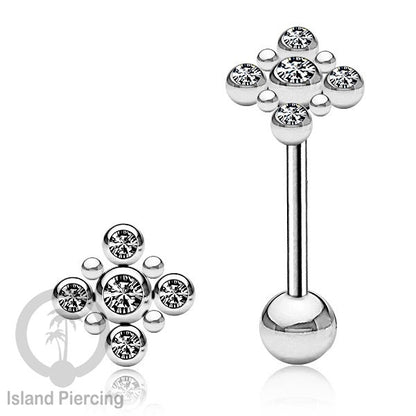 Anting tindik Lidah Stainless warna Silver dengan kristal zircon. Crystal Tongue Piercing