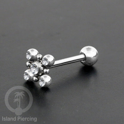 Anting tindik Lidah Stainless warna Silver dengan kristal zircon. Crystal Tongue Piercing