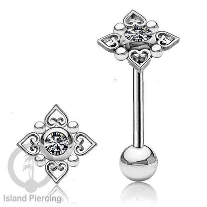 Anting tindik Lidah Stainless warna Silver dengan kristal zircon. Crystal Tongue Piercing