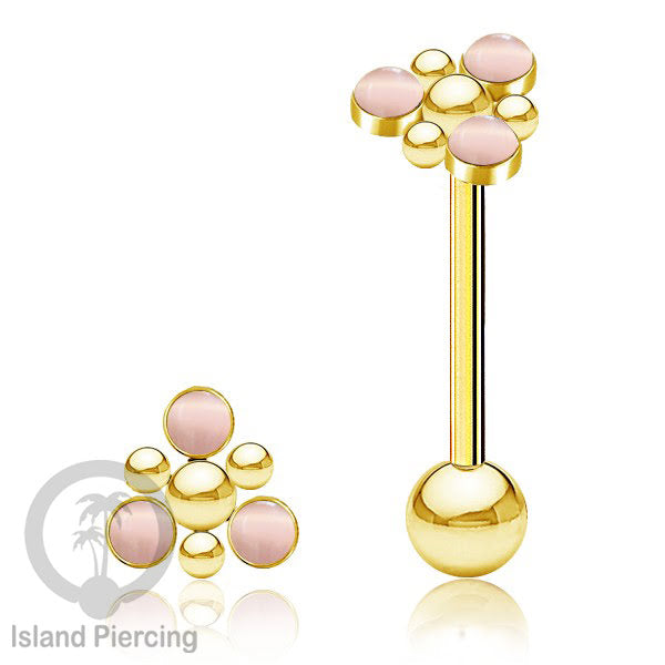 Tindik Lidah baja beda warna gold dengan 3 batu, Tongue bar Piercing with stones.
