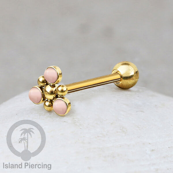 Tindik Lidah baja beda warna gold dengan 3 batu, Tongue bar Piercing with stones.