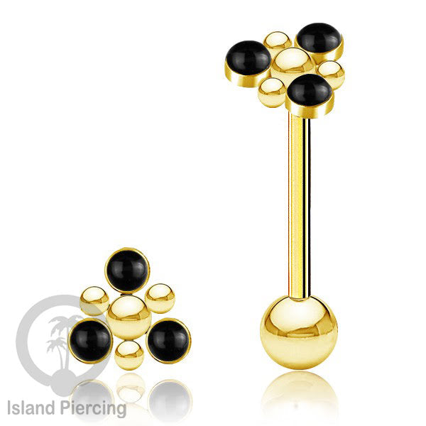 Tindik Lidah baja beda warna gold dengan 3 batu, Tongue bar Piercing with stones.