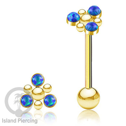 Tindik Lidah baja beda warna gold dengan 3 batu, Tongue bar Piercing with stones.