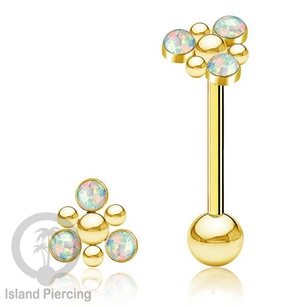 Tindik Lidah baja beda warna gold dengan 3 batu, Tongue bar Piercing with stones.