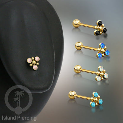Tindik Lidah baja beda warna gold dengan 3 batu, Tongue bar Piercing with stones.