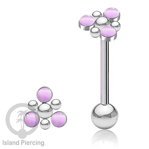 Tindik Lidah baja beda warna Silver dengan 3 batu, Tongue bar Piercing with stones.