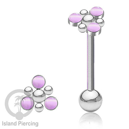 Tindik Lidah baja beda warna Silver dengan 3 batu, Tongue bar Piercing with stones.