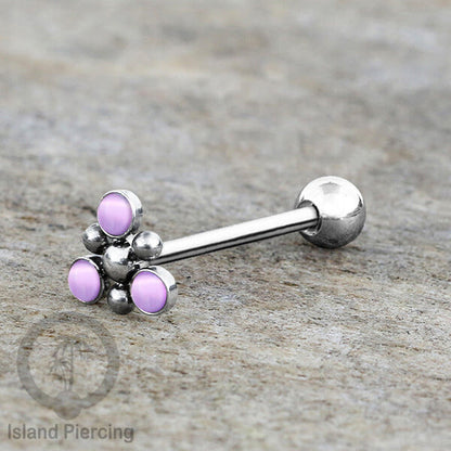Tindik Lidah baja beda warna Silver dengan 3 batu, Tongue bar Piercing with stones.
