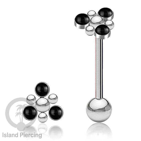 Tindik Lidah baja beda warna Silver dengan 3 batu, Tongue bar Piercing with stones.