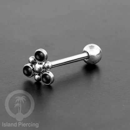 Tindik Lidah baja beda warna Silver dengan 3 batu, Tongue bar Piercing with stones.