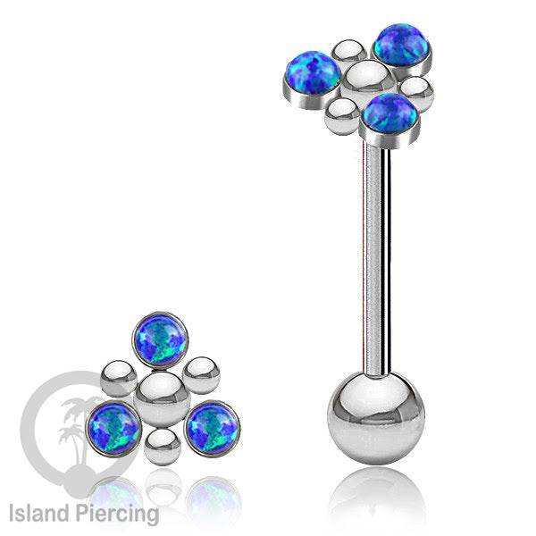 Tindik Lidah baja beda warna Silver dengan 3 batu, Tongue bar Piercing with stones.