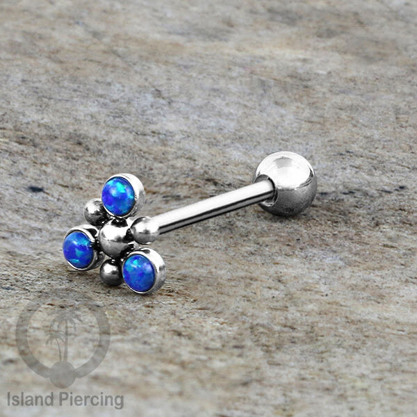 Tindik Lidah baja beda warna Silver dengan 3 batu, Tongue bar Piercing with stones.