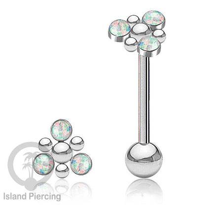 Tindik Lidah baja beda warna Silver dengan 3 batu, Tongue bar Piercing with stones.