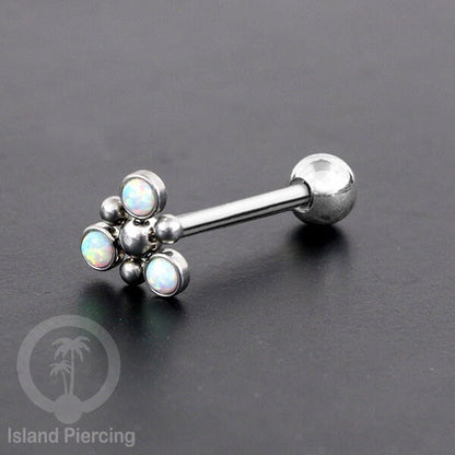 Tindik Lidah baja beda warna Silver dengan 3 batu, Tongue bar Piercing with stones.