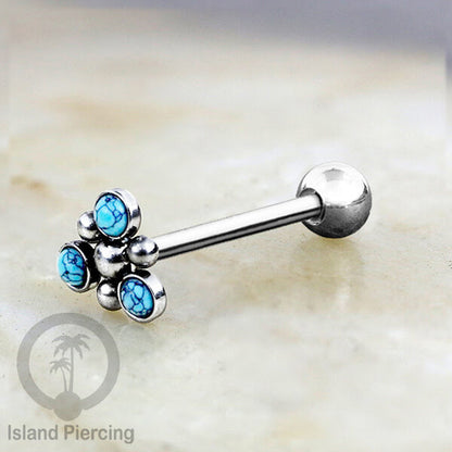 Tindik Lidah baja beda warna Silver dengan 3 batu, Tongue bar Piercing with stones.