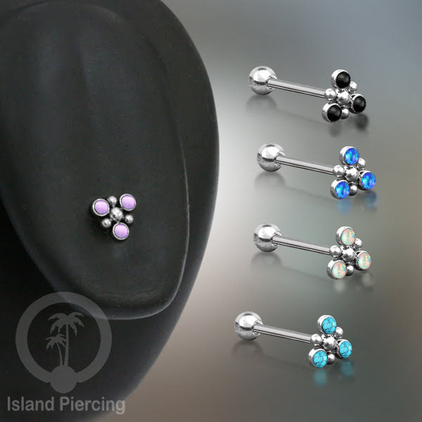 Tindik Lidah baja beda warna Silver dengan 3 batu, Tongue bar Piercing with stones.