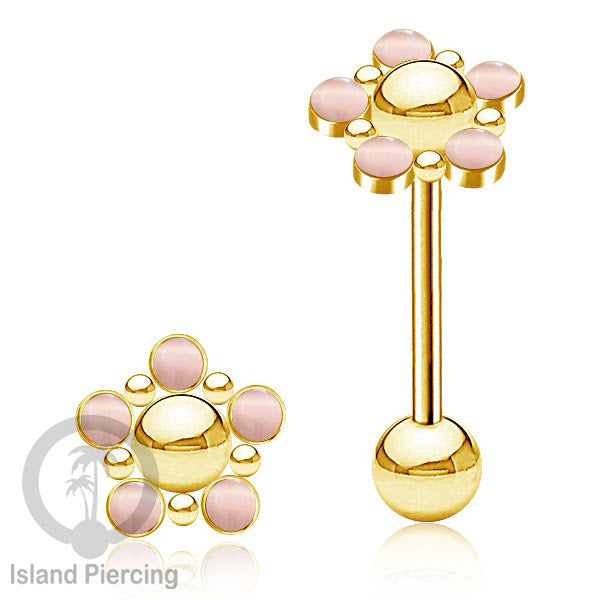 Tindik Lidah baja beda warna gold dengan 5 batu, Tongue Piercing Jewelry with stones.