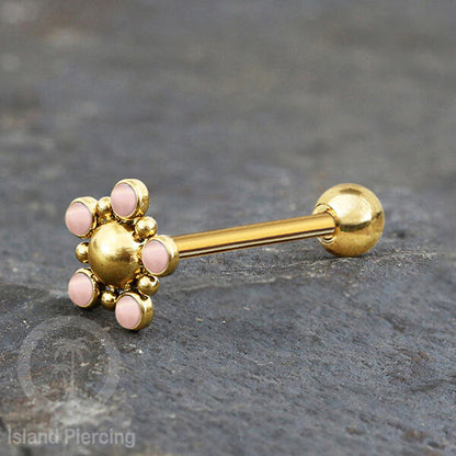 Tindik Lidah baja beda warna gold dengan 5 batu, Tongue Piercing Jewelry with stones.