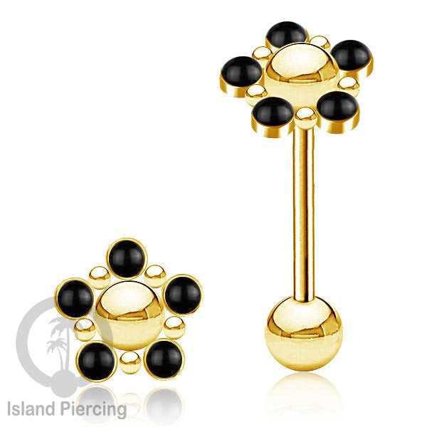 Tindik Lidah baja beda warna gold dengan 5 batu, Tongue Piercing Jewelry with stones.