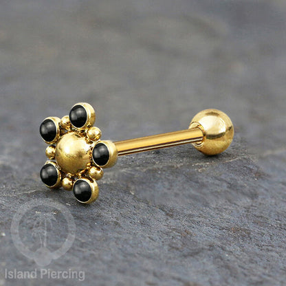 Tindik Lidah baja beda warna gold dengan 5 batu, Tongue Piercing Jewelry with stones.
