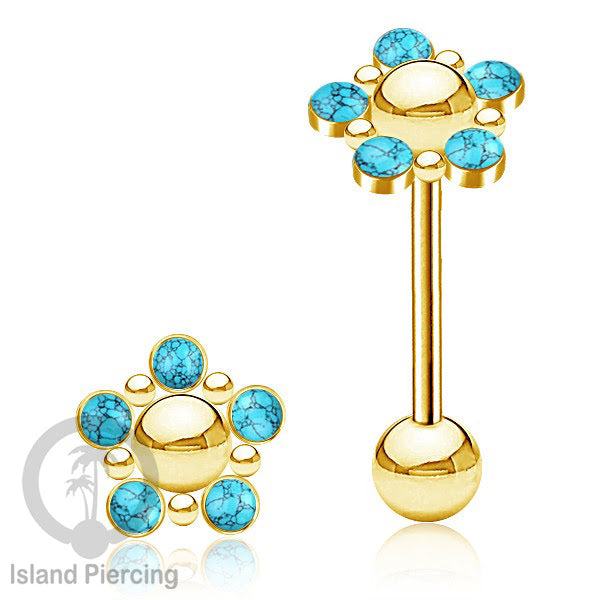 Tindik Lidah baja beda warna gold dengan 5 batu, Tongue Piercing Jewelry with stones.