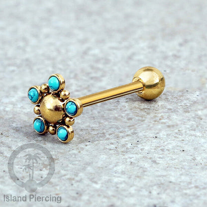 Tindik Lidah baja beda warna gold dengan 5 batu, Tongue Piercing Jewelry with stones.