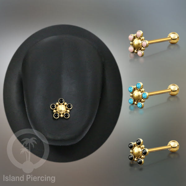 Tindik Lidah baja beda warna gold dengan 5 batu, Tongue Piercing Jewelry with stones.