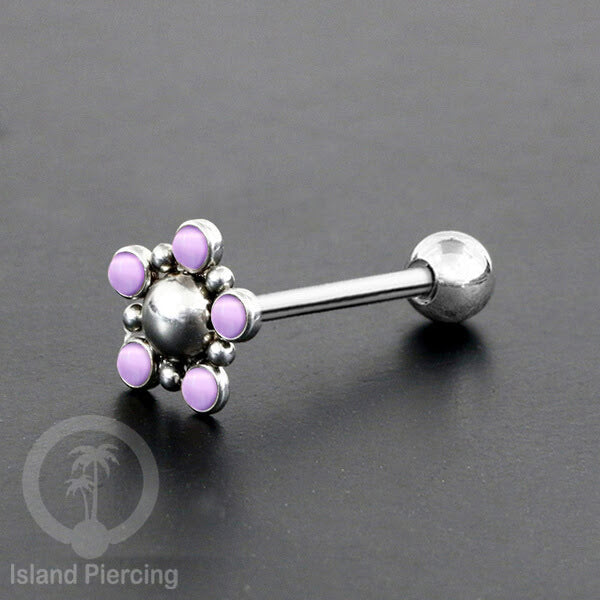 Tindik Lidah baja beda warna Silver dengan 5 batu, Tongue Piercing Jewelry with stones.