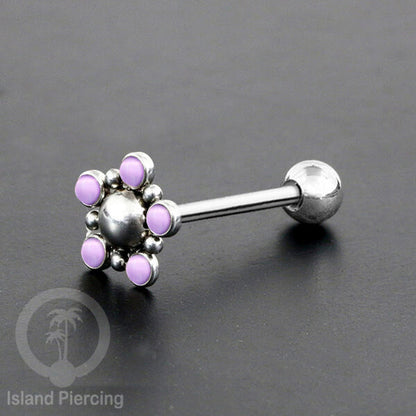 Tindik Lidah baja beda warna Silver dengan 5 batu, Tongue Piercing Jewelry with stones.