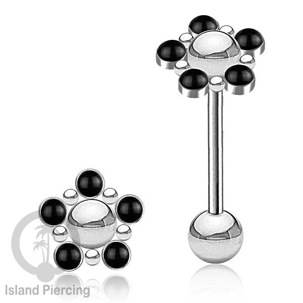 Tindik Lidah baja beda warna Silver dengan 5 batu, Tongue Piercing Jewelry with stones.