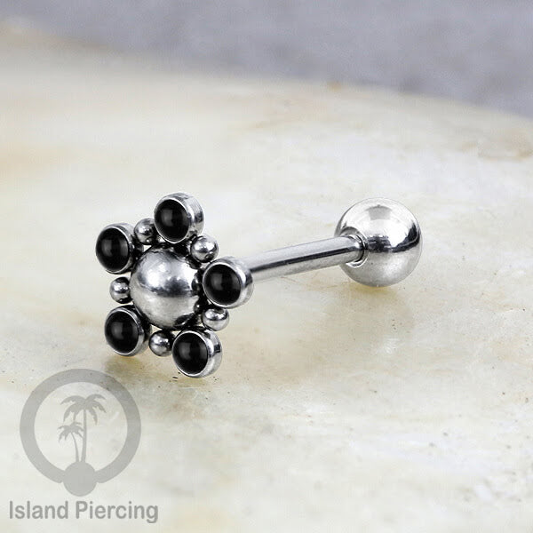 Tindik Lidah baja beda warna Silver dengan 5 batu, Tongue Piercing Jewelry with stones.